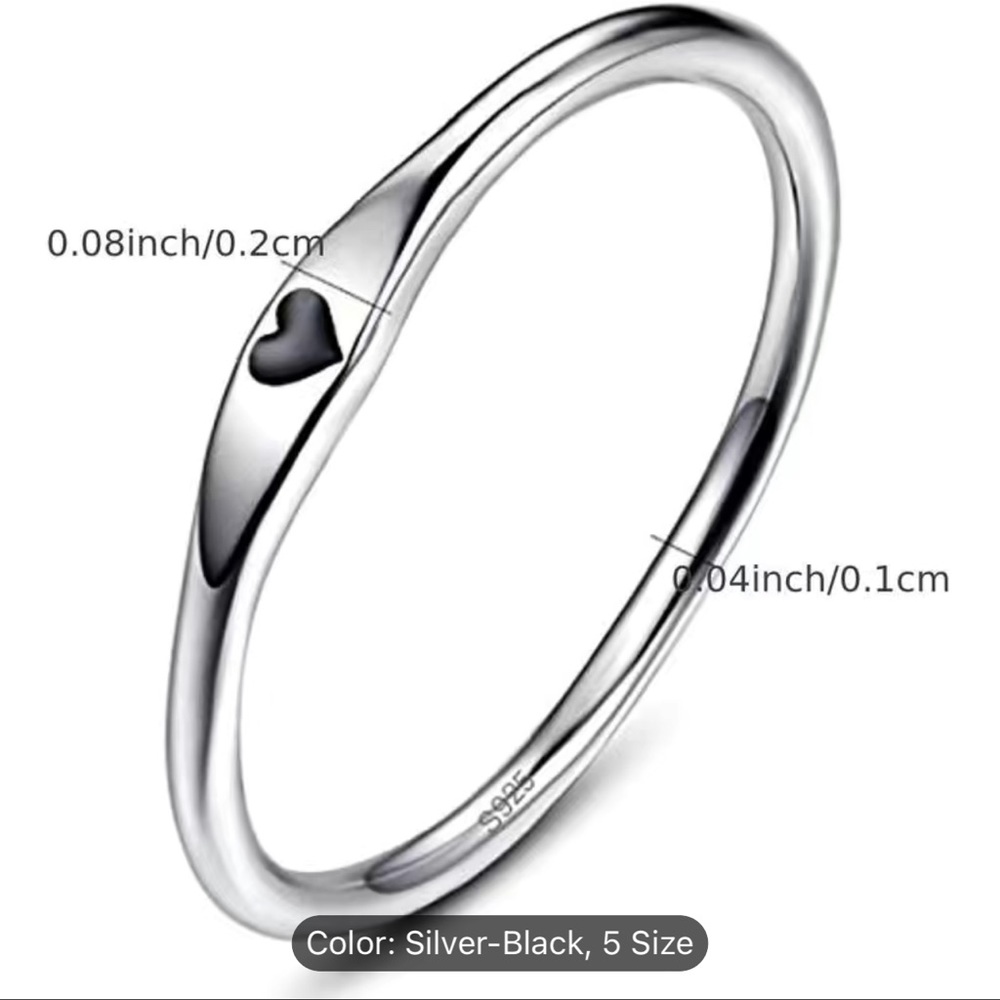 NWT 🖤 DAINTY .925 STAMPED STERLING SILVER RING WITH CARVED HEART & BOX Size 7 - Picture 7 of 12